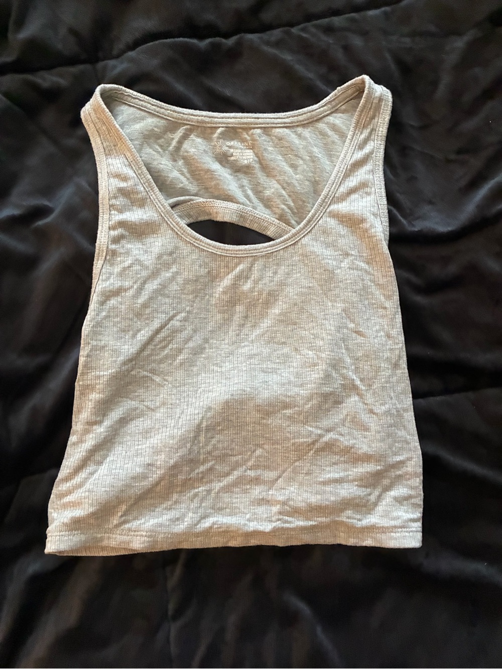aerie Light Gray Cropped Ribbed Tank with Back Cutout
